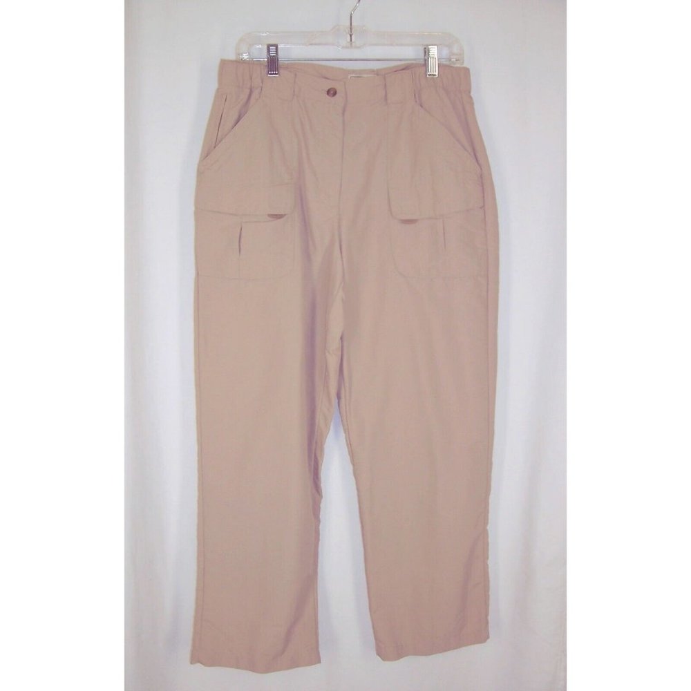 LL Bean Khaki Pants M Reg Hiking Outdoor Nylon Zip Pockets